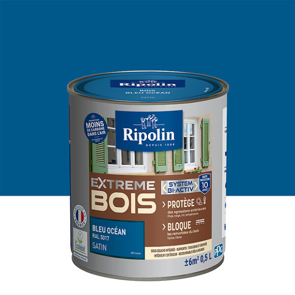 Peinture RIPOLIN Extrême Bois Microporeuse Satin 05L Bleu Océan