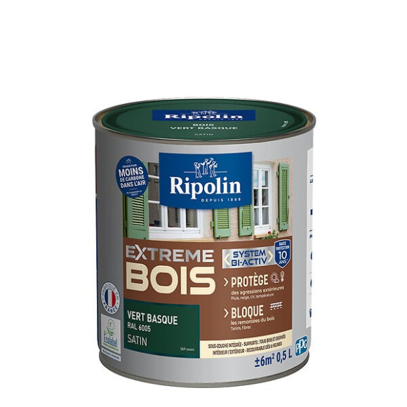 Peinture RIPOLIN Extrême Bois Microporeuse Satin 05L Vert Basque