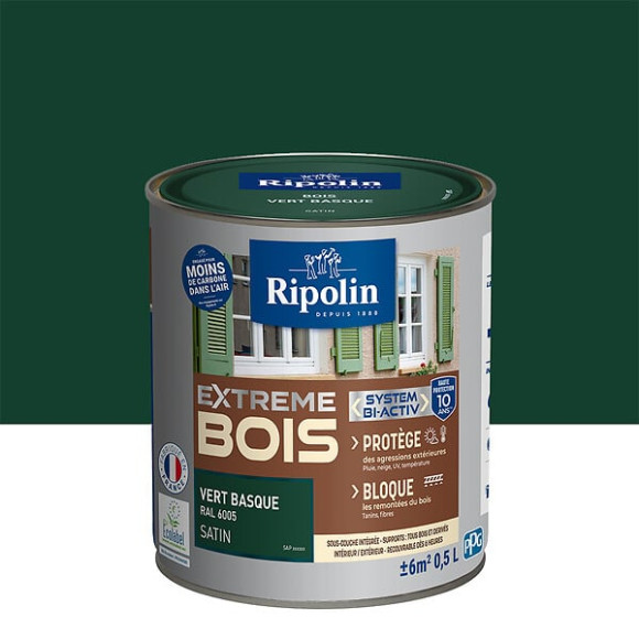 Peinture RIPOLIN Extrême Bois Microporeuse Satin 05L Vert Basque