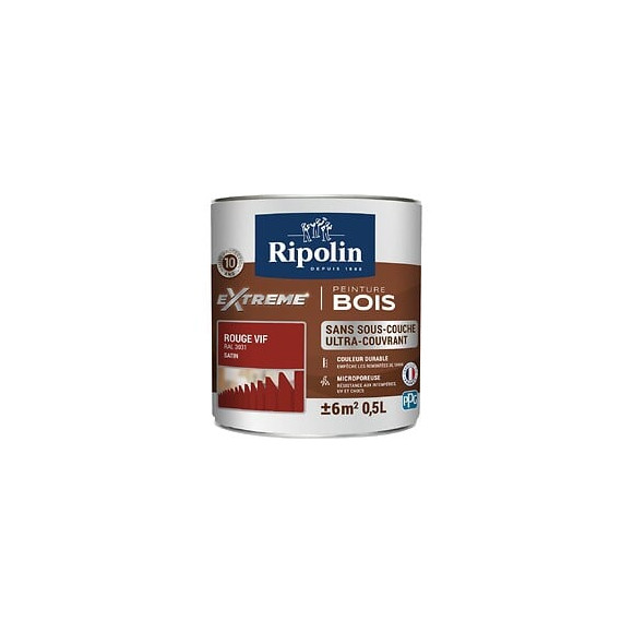 Peinture RIPOLIN Extrême Bois Microporeuse Satin 05L Rouge Vif