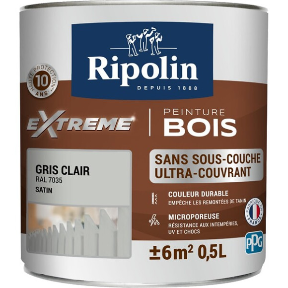 Peinture RIPOLIN Extrême Bois Microporeuse Satin 05L Gris Clair