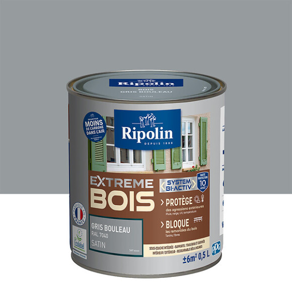 Peinture RIPOLIN Extrême Bois Microporeuse Satin 05L Gris Bouleau