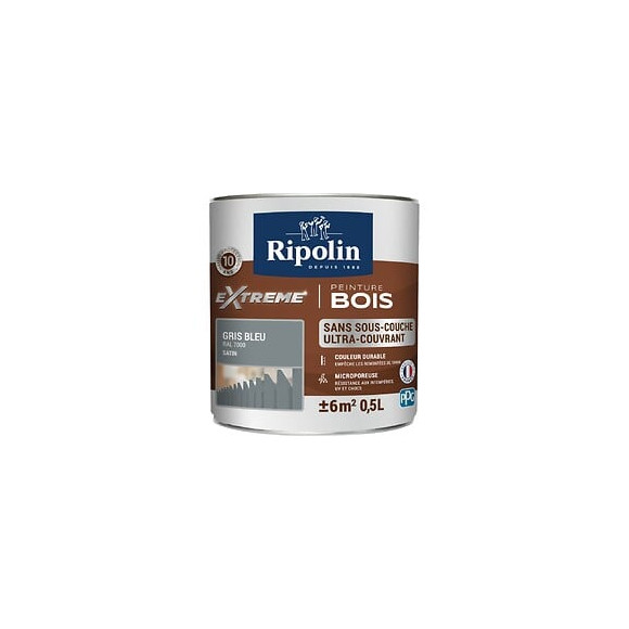 Peinture RIPOLIN Extrême Bois Microporeuse Satin 05L Gris Bleu