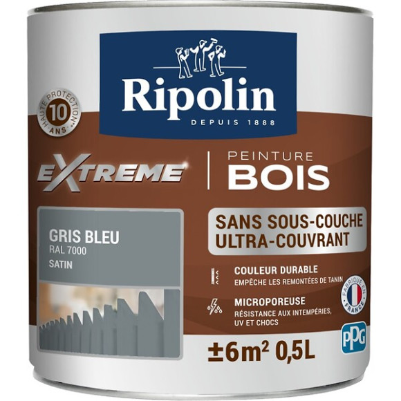 Peinture RIPOLIN Extrême Bois Microporeuse Satin 05L Gris Bleu