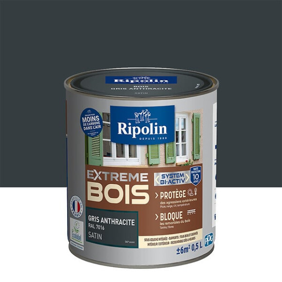 Peinture RIPOLIN Extrême Bois Microporeuse Satin 05L Gris Anthracite