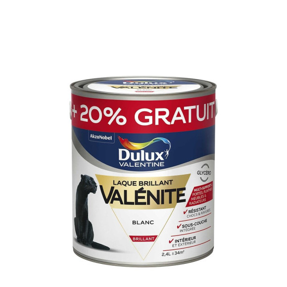 Peinture laque Glycéro - Satin - Blanc - 2L + 20% gratuit