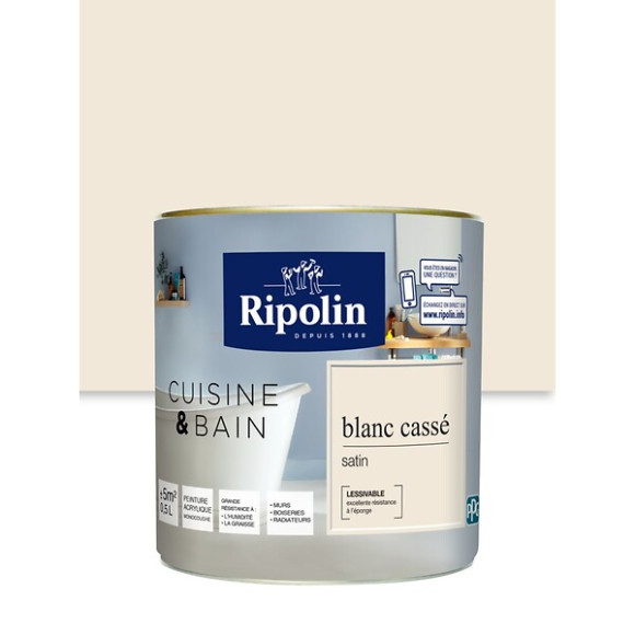 Peinture Cuisine et bain RIPOLIN 0.5L Blanc cassé