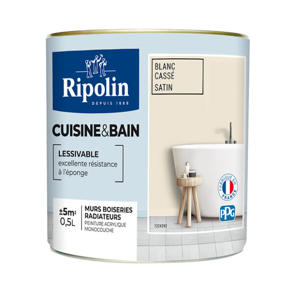 Peinture Cuisine et bain RIPOLIN 0.5L Blanc cassé