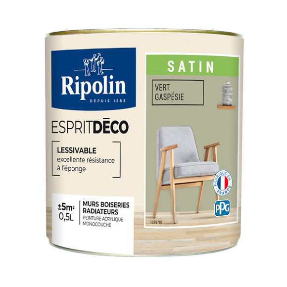 Peinture Mur RIPOLIN Toutes Pièces Esprit Déco Sat vert gaspie 05L