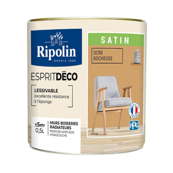 Peinture Mur RIPOLIN Toutes Pièces Esprit Déco Satin ocre rocheux 05L