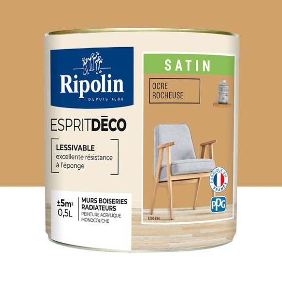 Peinture Mur RIPOLIN Toutes Pièces Esprit Déco Satin ocre rocheux 05L