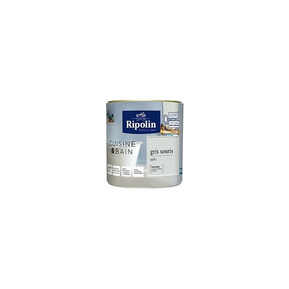 Peinture RIPOLIN cuisine et bain murs boiseries gris souris satin 05L