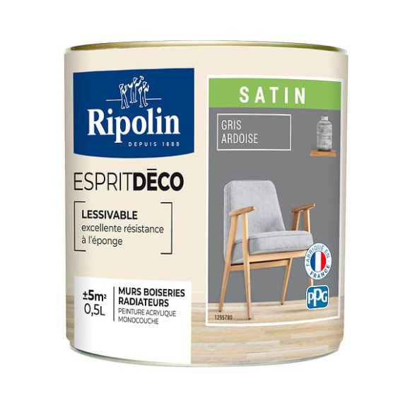 Peinture RIPOLIN murs boiseries gris ardoise satin 05L