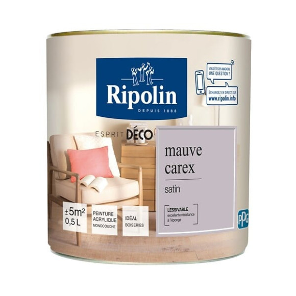 Peinture RIPOLIN murs boiseries mauve carex satin 05L