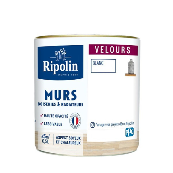 Peinture RIPOLIN Deco Velours murs boiseries & radiateurs blanc 05L