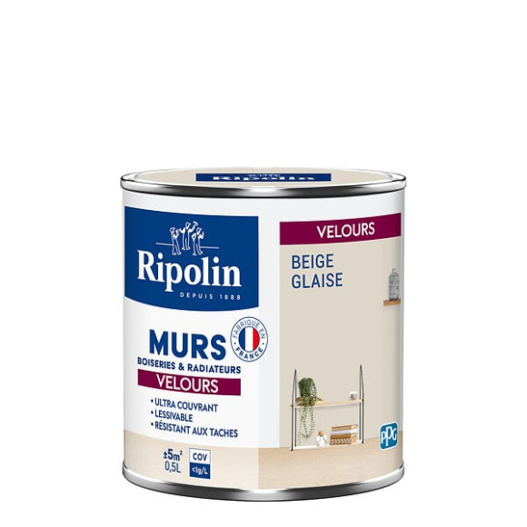 Peinture RIPOLIN Deco Vel murs boiseries radiateurs beige glaise 05L