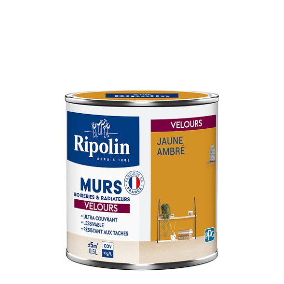 Peinture RIPOLIN Deco Velours murs boiseries radiateurs jaune amb 05L