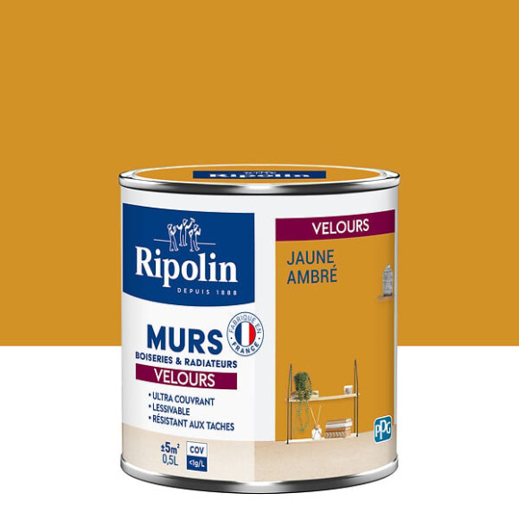 Peinture RIPOLIN Deco Velours murs boiseries radiateurs jaune amb 05L