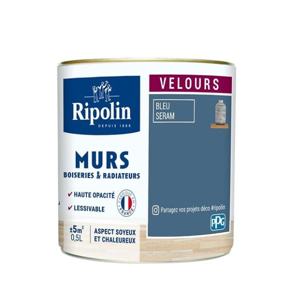 Peint RIPOLIN Deco Velours murs boiseries & radiateurs bleu seram 05L