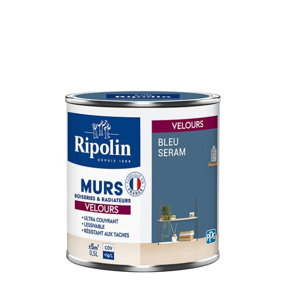 Peint RIPOLIN Deco Velours murs boiseries & radiateurs bleu seram 05L