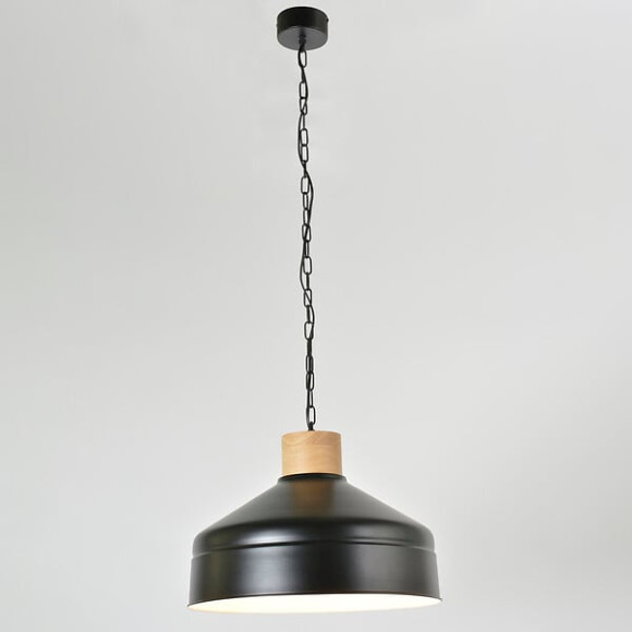 Suspension Clayton - Metal noir et bois - Diametre 45cm