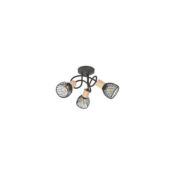 Plafonnier Kento 3 lampes  - Metal noir et bois - 25W