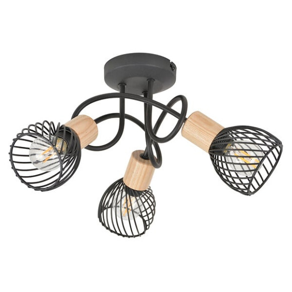 Plafonnier Kento 3 lampes  - Metal noir et bois - 25W