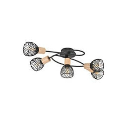 Plafonnier Kento 5 lampes - Metal noir et bois - 25W