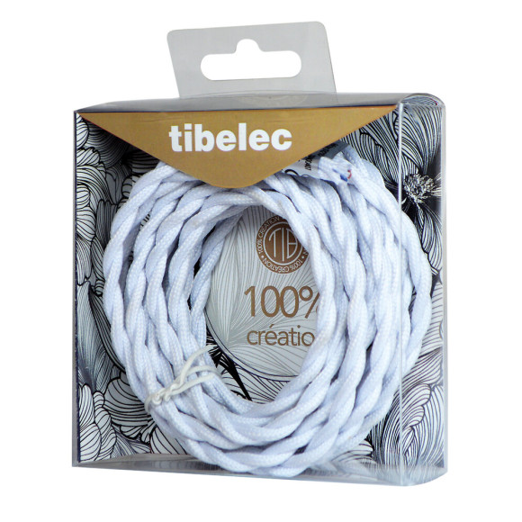 2 câbles tissu torsadé 1x0.75mm2 longueur 3m blanc