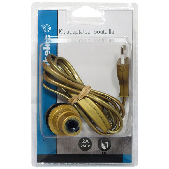 Adaptateur bouteille E14 interrupteur fil et fiche or