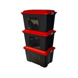 Boite de rangement Locker - Lot de 3 - Noir et rouge - 60L