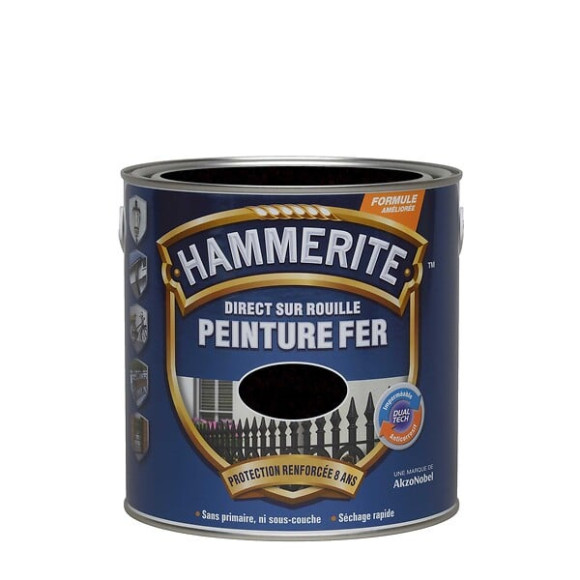 Peinture fer Hammerite Direct sur Rouille Martele Noir 025L