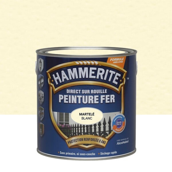 Peinture fer Hammerite Direct sur Rouille Martele Blanc 025L