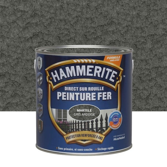 Peinture Hammerite Direct sur Rouille - Martele - Gris Ardoise - 25L