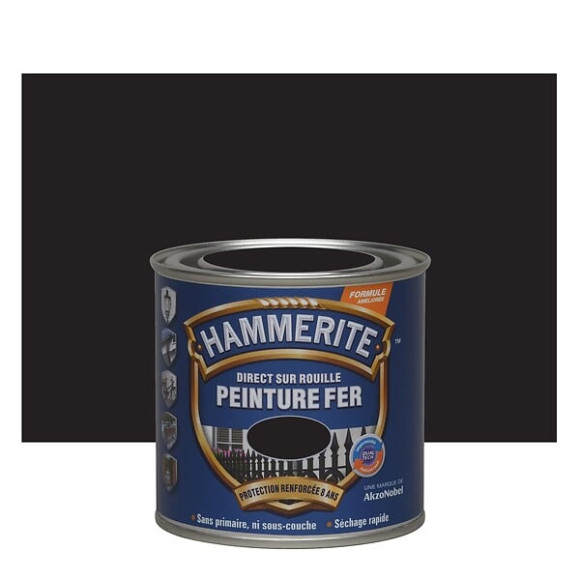 Peinture fer Hammerite Direct sur Rouille Brillant Noir 025L