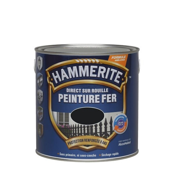 Peinture fer Hammerite Direct sur Rouille Brillant Noir 025L