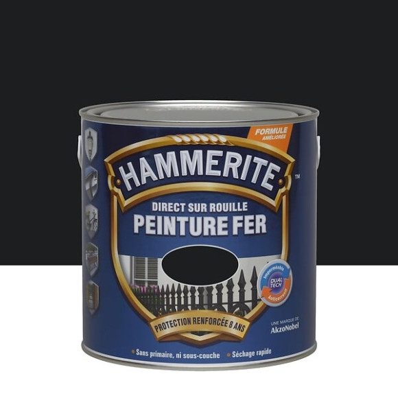 Peinture Hammerite Direct sur Rouille - Noir - Brillant - 25L