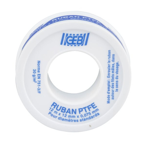 RUBAN PTFE STANDARD 12 mm x 12 m x 0075 - VRAC