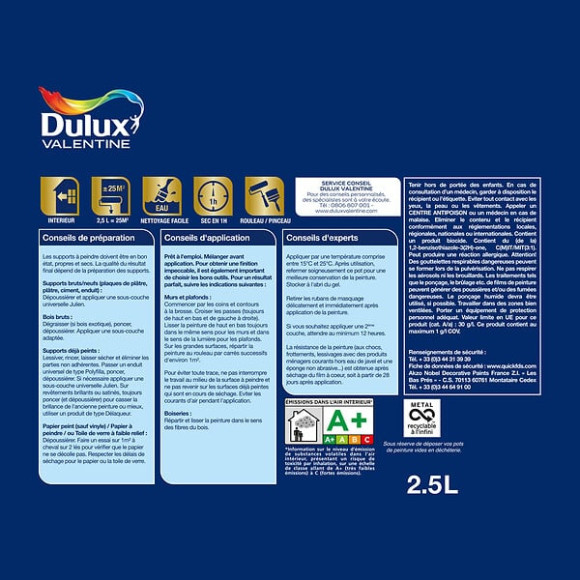 Peinture Le Blanc Haute Résistance Dulux Valentine Satin 5L