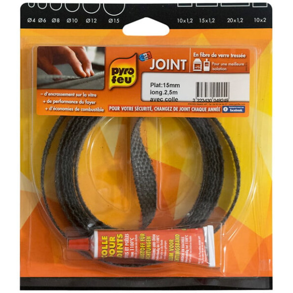 Joint fibre de verre L2.50m 15x1.2mm + 1 tube de colle 17ml