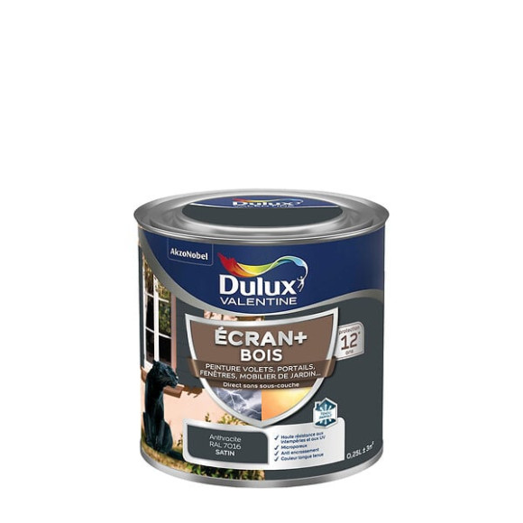 Peinture extérieure Bois Ecran+ Dulux Valentine Satin- Gris Anth 025L