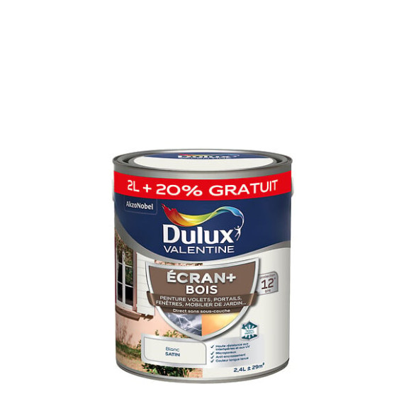 Peinture extérieure Bois Ecran+ Dulux Valentine Satin- Blanc BW 2L+20%