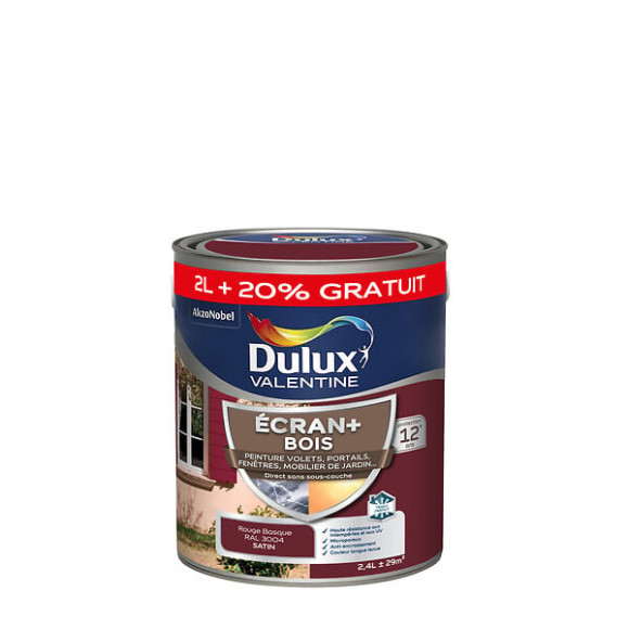 Peinture extérieure Bois Ecran+ Dulux Valentine Rouge Basque 2 L + 20%