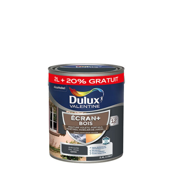 Peinture extérieure Bois Ecran+ Dulux Valentine G. Anthracite 2L + 20%