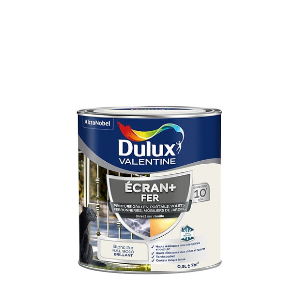 Peinture extérieure Fer Ecran+ Dulux Valentine Brillant-Blanc Pur 05L