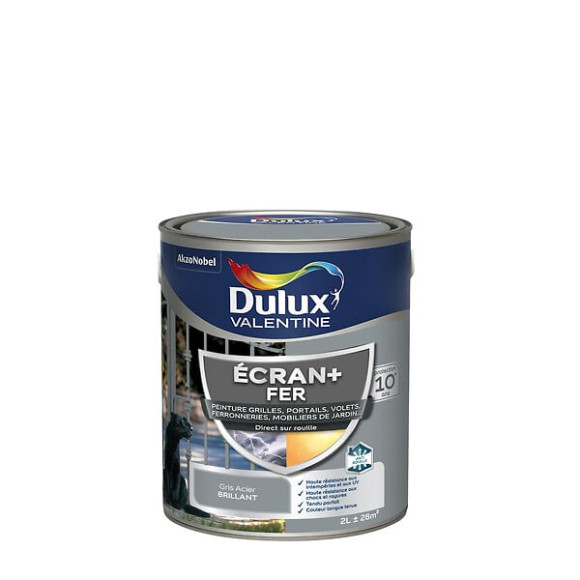 Peinture extérieure Fer Ecran+ Dulux Valentine Brillant- Gris Acier 2L