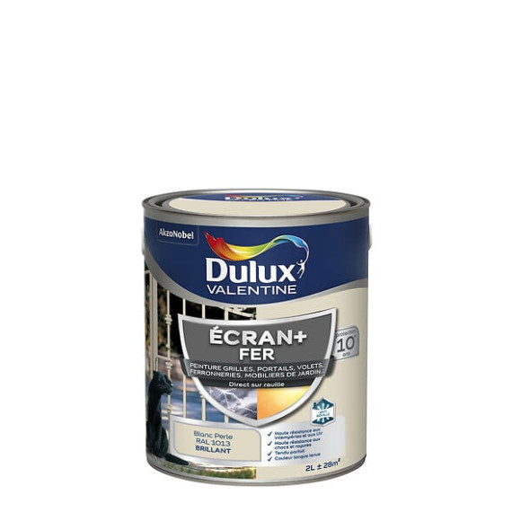 Peinture extérieure Fer Ecran+ Dulux Valentine Brillant-Blanc Perlé 2L