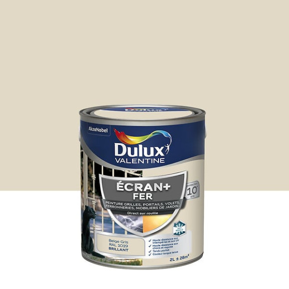 Peinture extérieure Fer Ecran+ Dulux Valentine Brillant- Beige Gris 2L