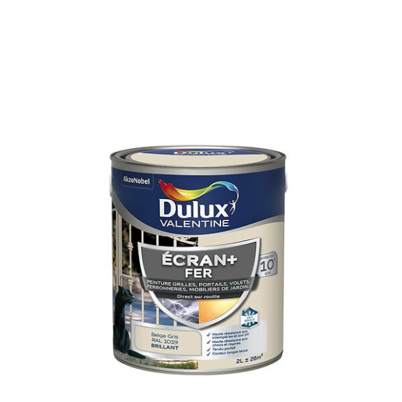 Peinture extérieure Fer Ecran+ Dulux Valentine Brillant- Beige Gris 2L