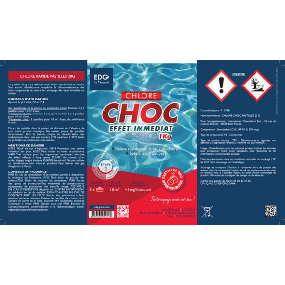 Chlore choc - pastilles 20g edg by aqualux boite de 1 kg